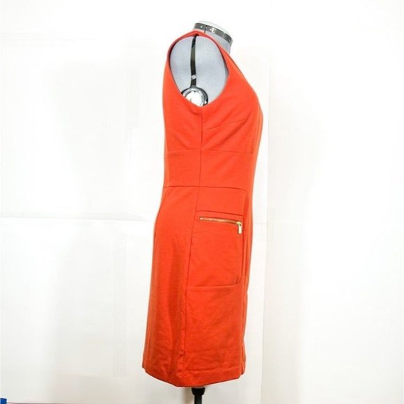 Sharagano NWOT Sz14 Patch Pockets Lined Gold Zipper Sleeveless Sheath Dress - Picture 5 of 5